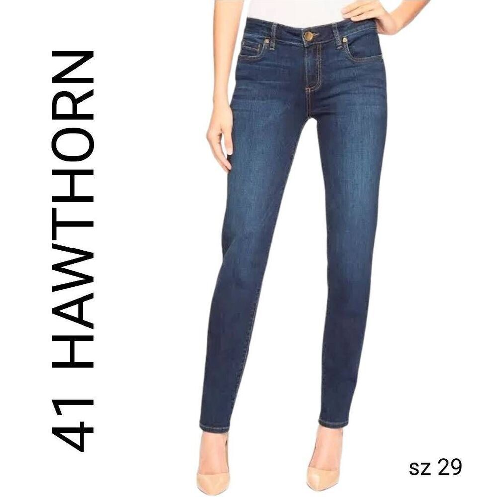 Designer Jeans 41 Hawthorn The Skinny Distressed Whiskered Blue Denim Mid Rise